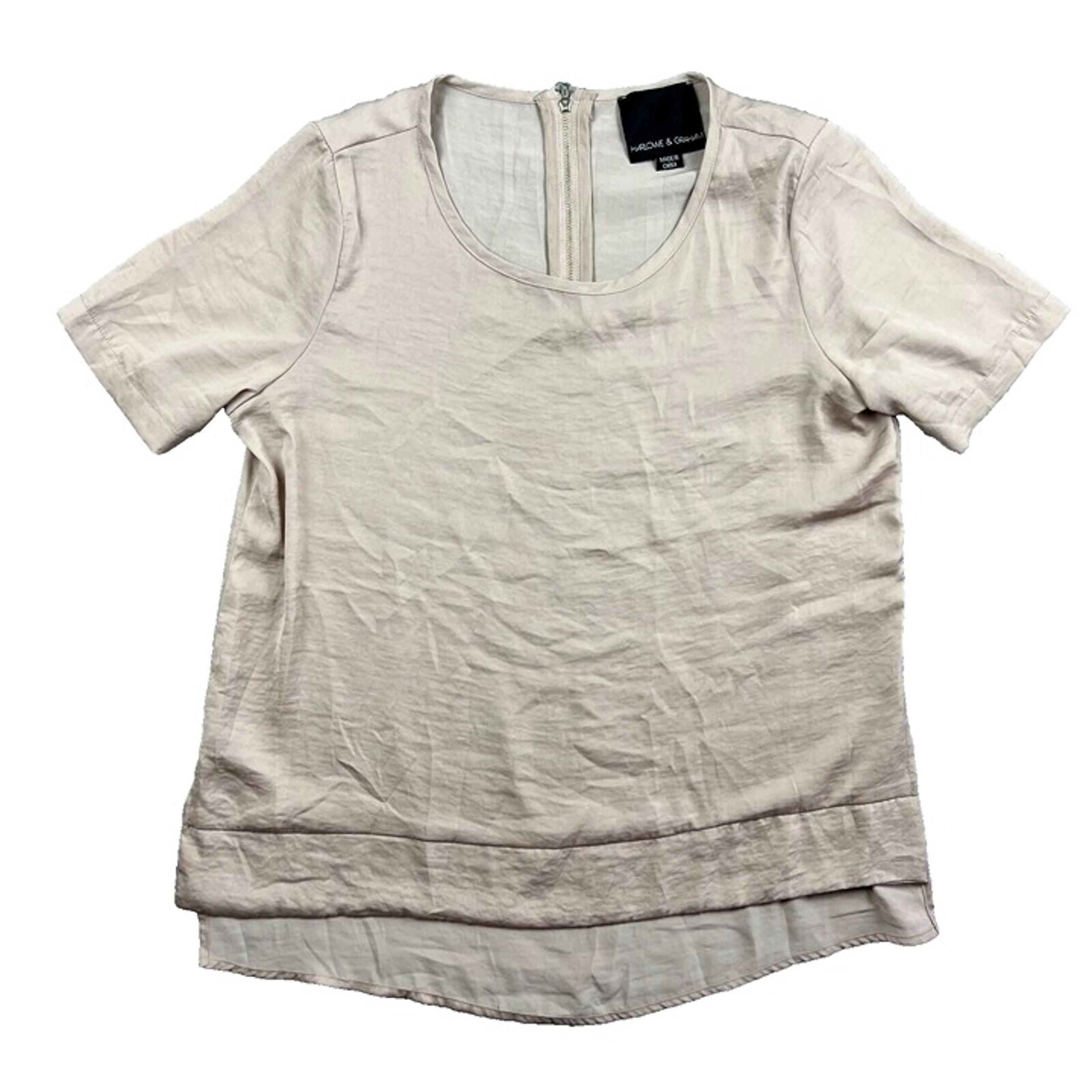 Harlowe & Graham Womens Short Sleeve Blouse Light Tan Pink Size Medium