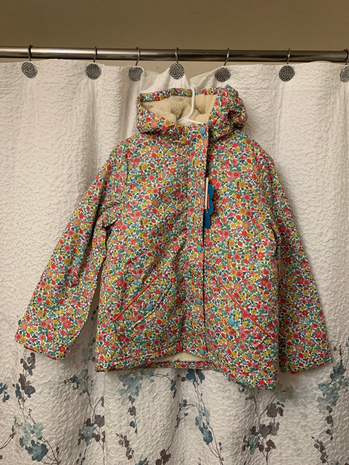 Mini Boden sherpa lined Anorak ditsy floral jacket size 8-9y
