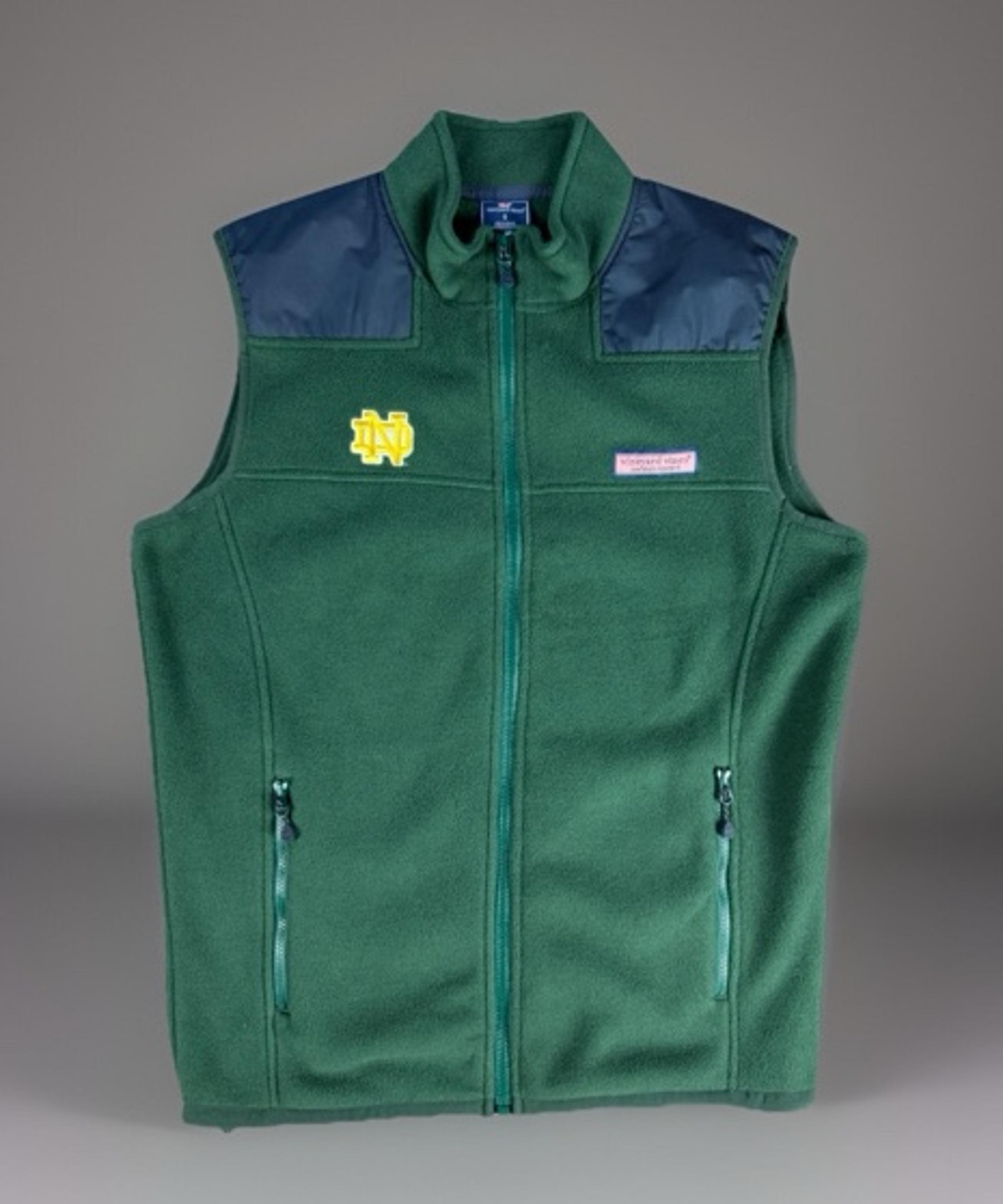 Vineyard Vines Notre Dame ND Men's Fleece Vest Green Navy Sz S Logo Patch