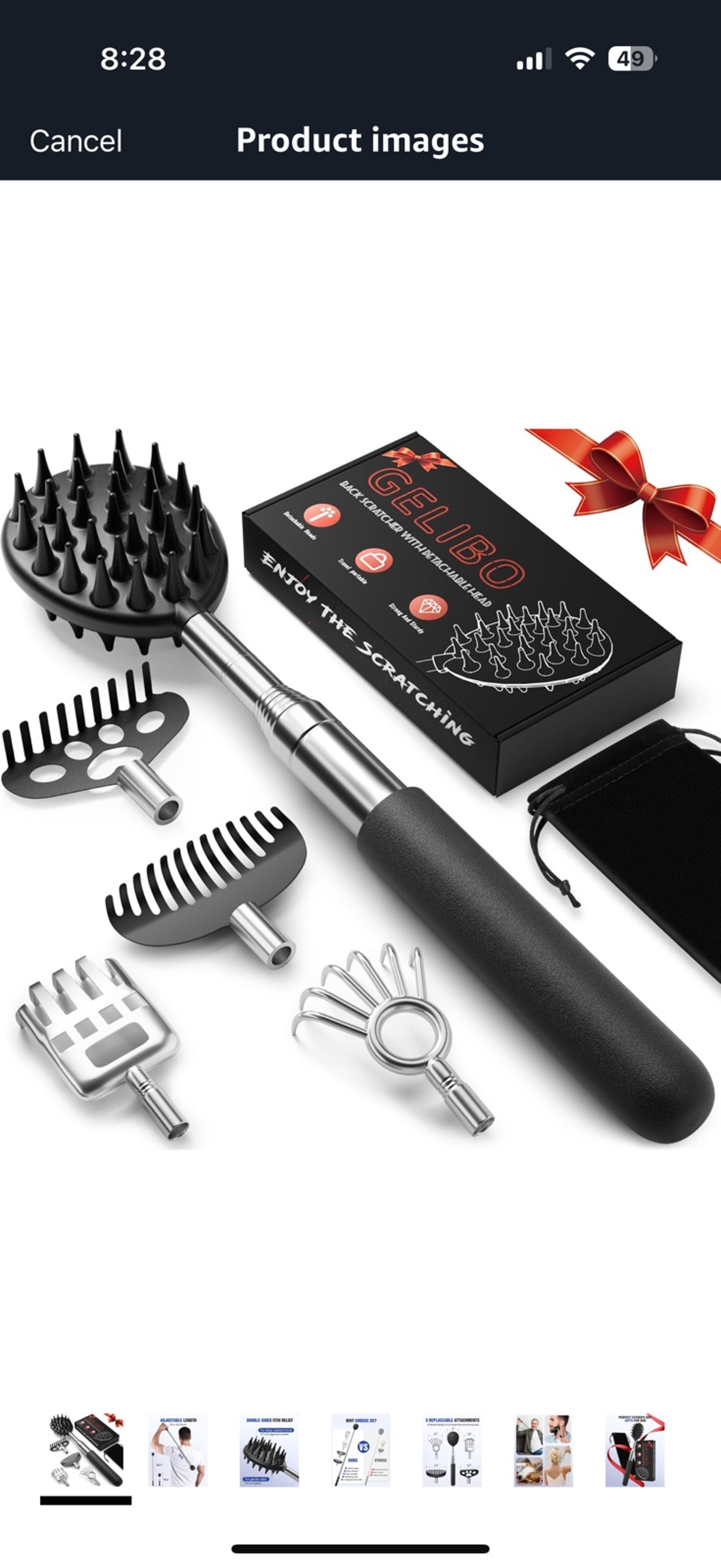 Telescoping Back Scratcher with 5Pcs Detachable Heads Fathers Day Gift