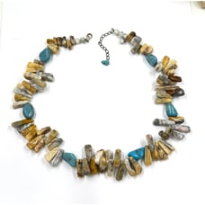 Sterling Silver 925 Southwestern Jasper Stone Turquoise Beaded Choker Necklace