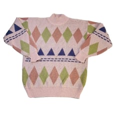 Vintage Diamond Print Mohair Turtleneck Sweater Pink