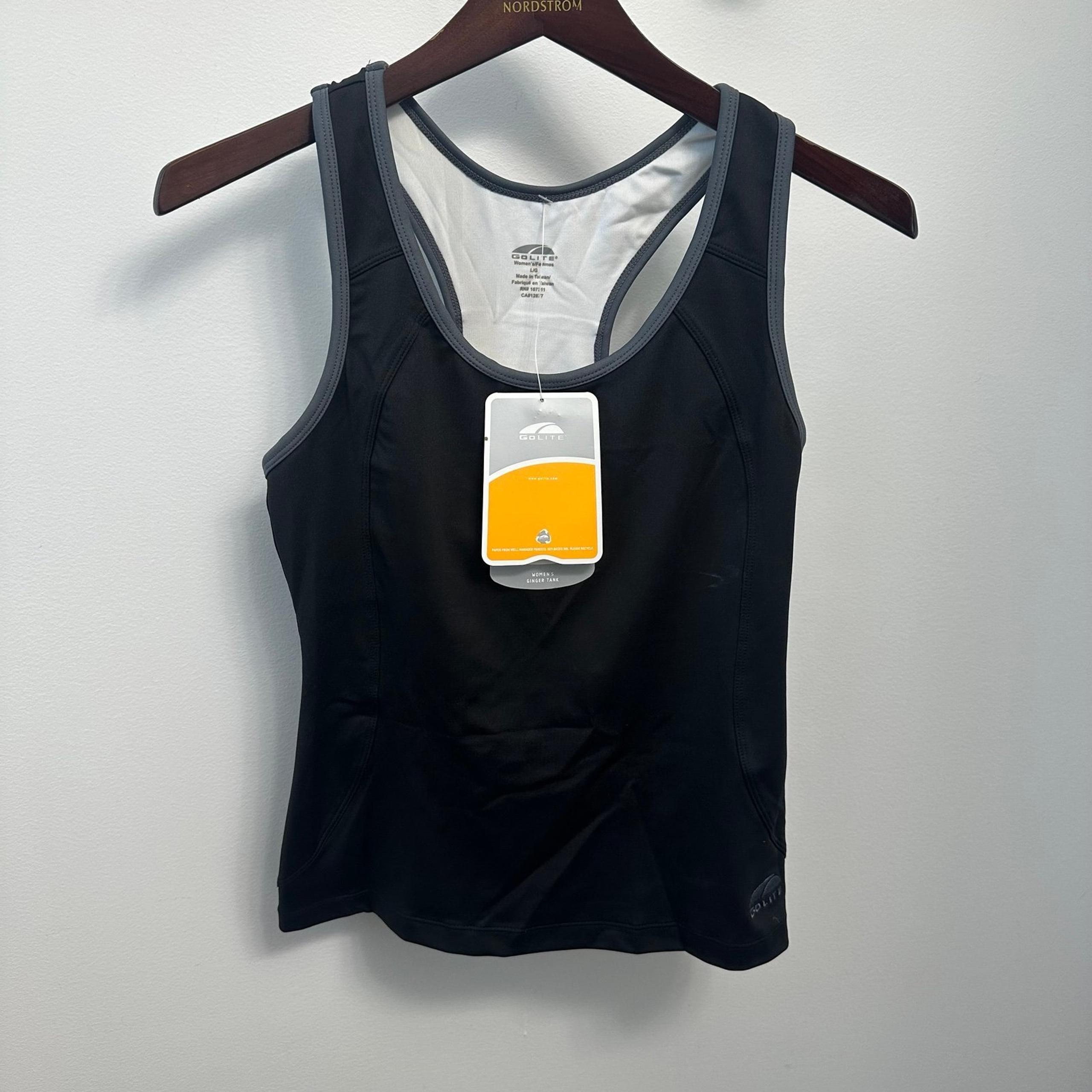 NWT GoLite Ginger Racerback Tank Top Pocket Night Black Gray Womens Large