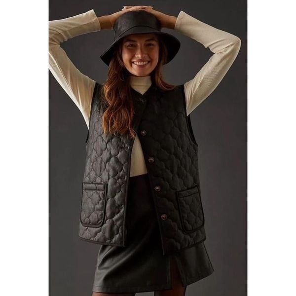 Anthropologie FRNCH Paris Gisette Faux Leather Quilted Vest Size OS NWT