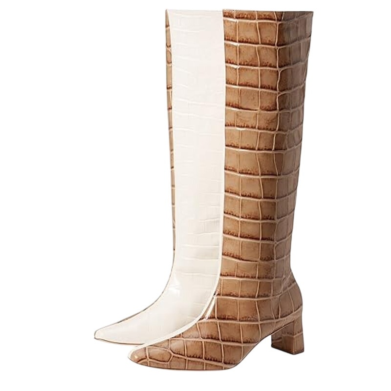 Freda Salvador Womens Phoenix Boots US 9.5M Brown White Embossed Croc NWOB