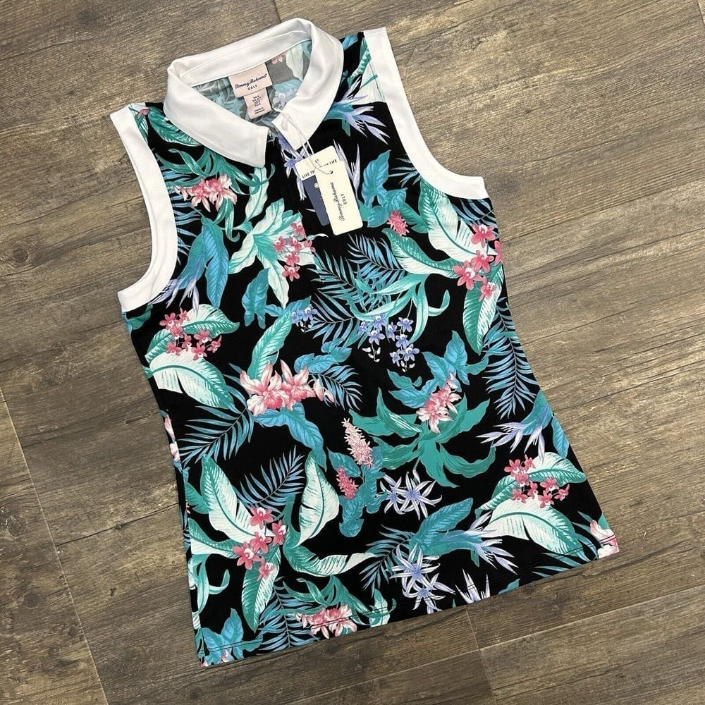 NWT Tommy Bahama Golf Top Women Size Small Polo 1/4 Zip Sleeveless Tropical (270