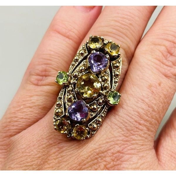 Nicky Butler India Gold Tone Multi Gemstone Large Cocktail Statement Ring 5.5