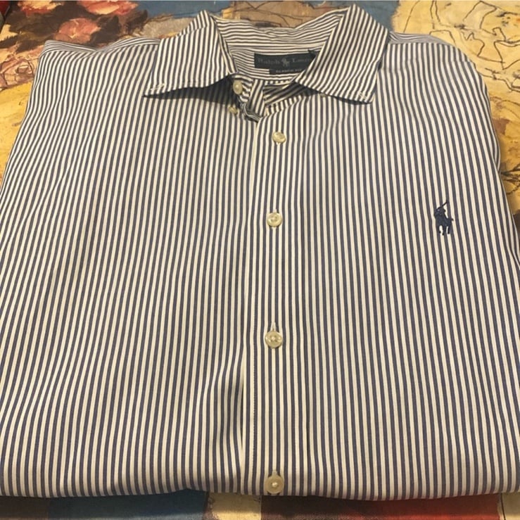 Polo Long blue and white sleeve button down (size: 18(34/35))