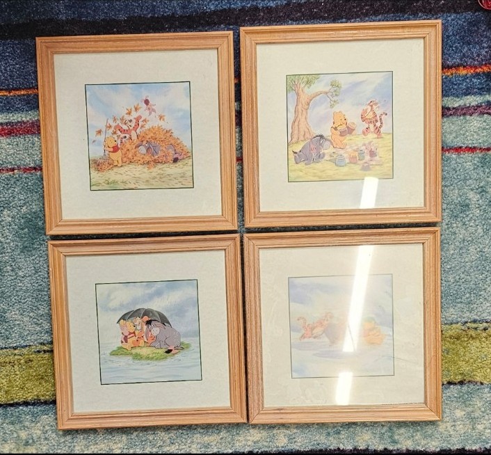 Disney Winnie the Pooh set of 4 pictures and frames nursery seasons 100 acre
