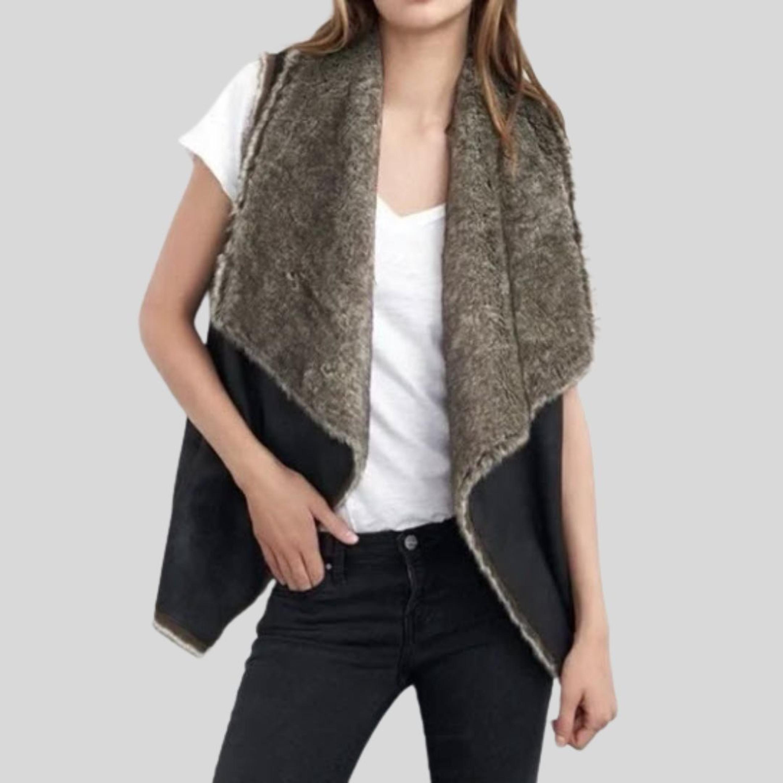 VELVET BY GRAHAM & SPENCER Women's Faux Fur Suede Vest Black/ Gray Size M