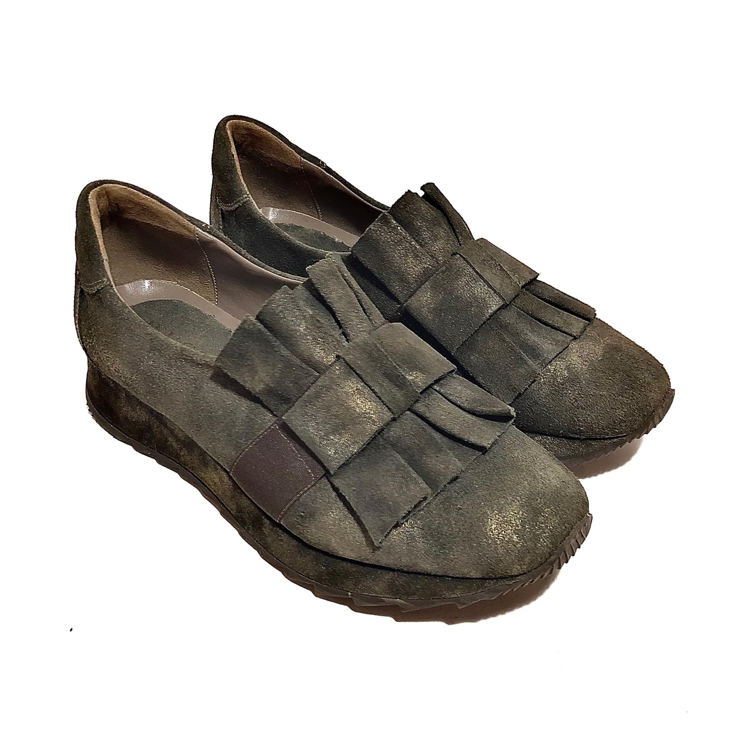 Sesto Meucci Dark Green & Gold Nubuck Slip-Ons