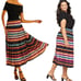 Lauren Ralph Lauren Plus 20W Tiered Ruffle Black Rainbow Stripe Lined Maxi Skirt