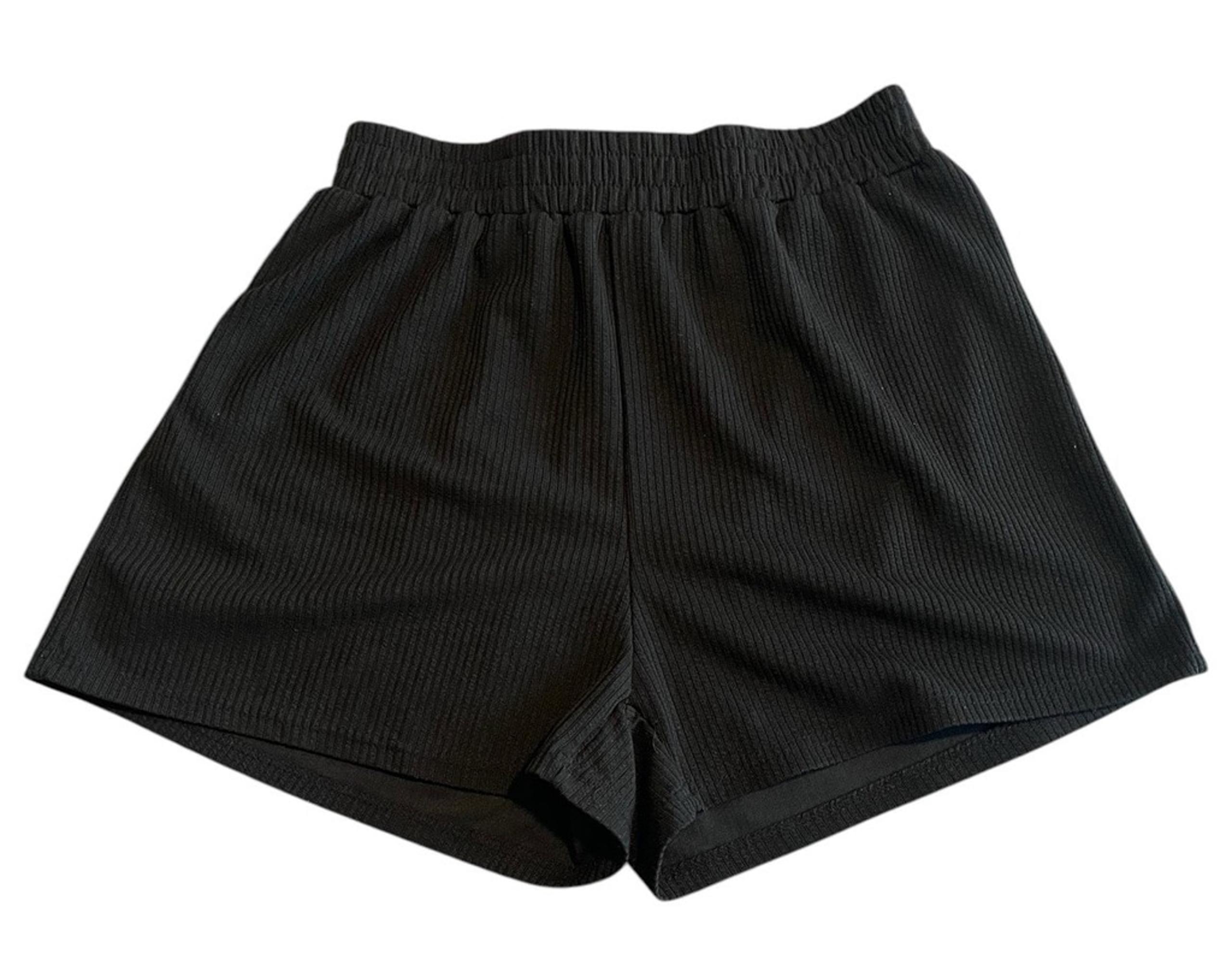 Shein Shorts Women's Size Medium Black Pull On High Rise Ribbed 2.5 in Inseam
