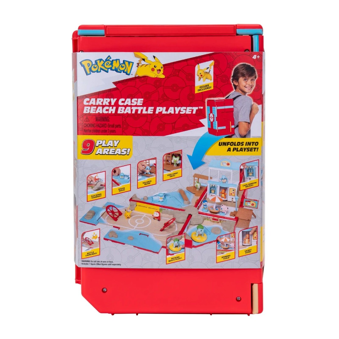 Pokemon Pikachu Carry Case Beach Battle Playset 2024 Jazwares 9 Play Areas New
