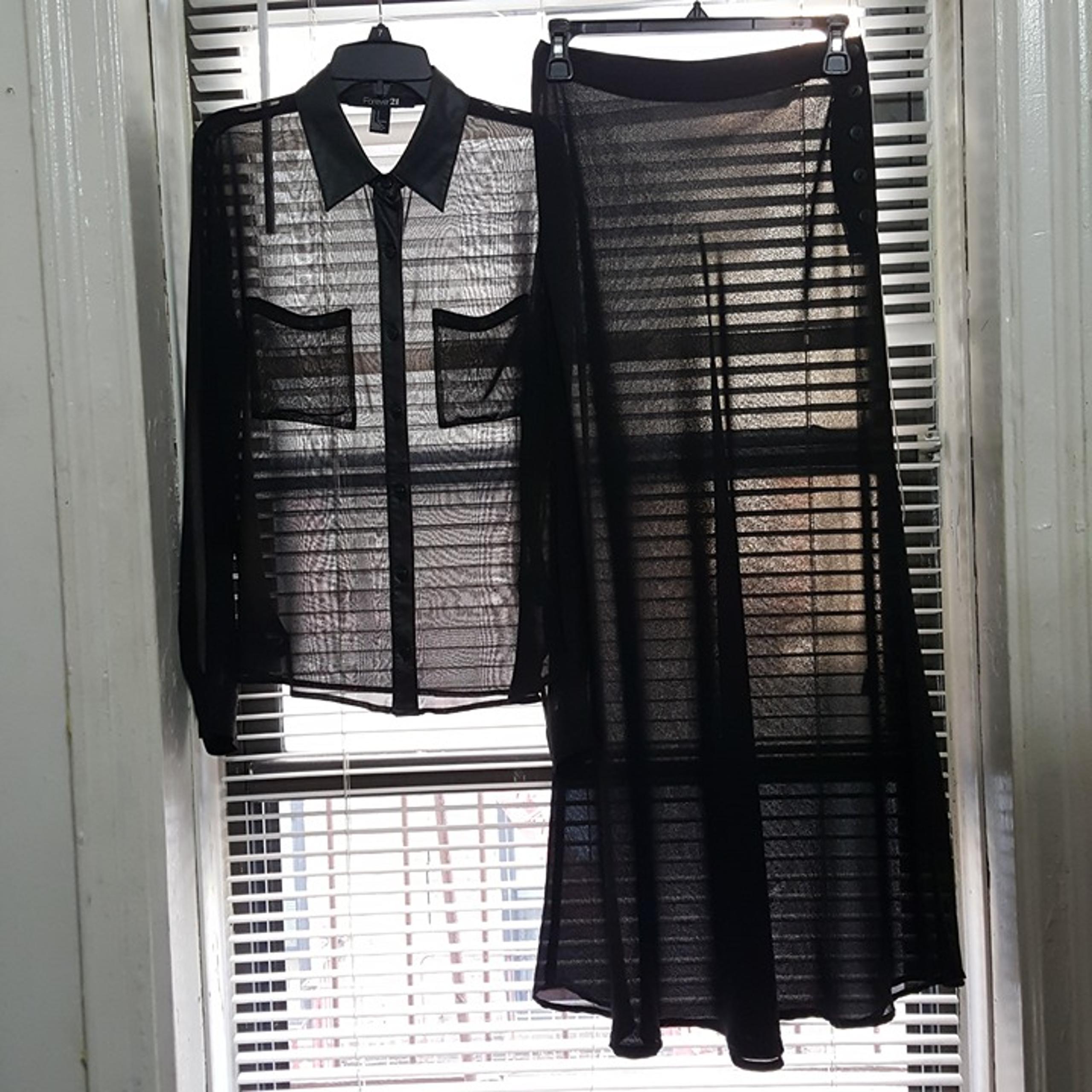 NWT Forever21 women’s fancy translucent shirt & Rachel Zoe maxi skirt size S
