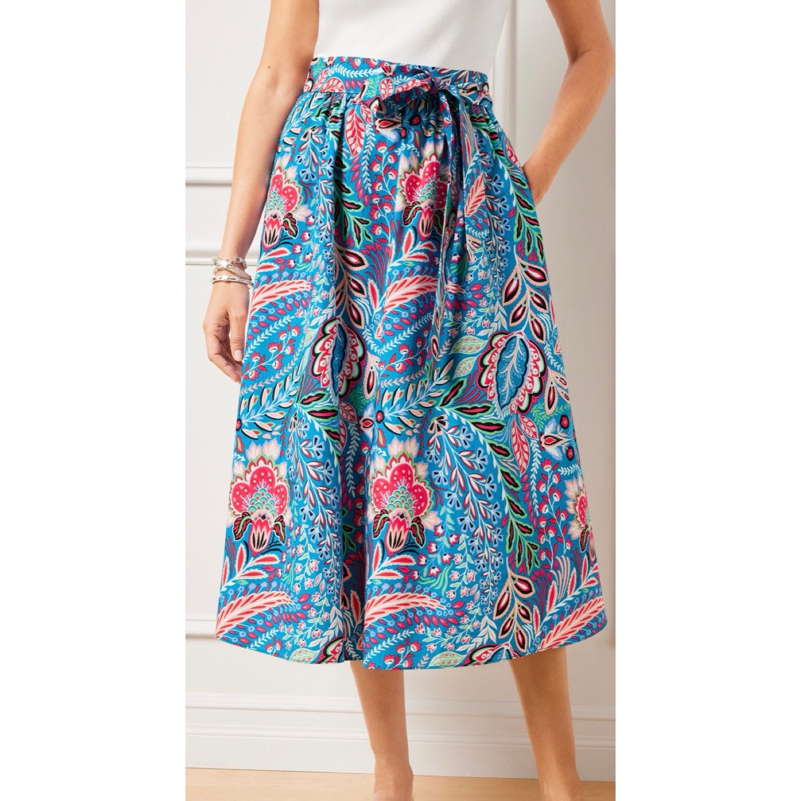 Talbots Floral Botanical Fit & Flare Poplin Midi Skirt