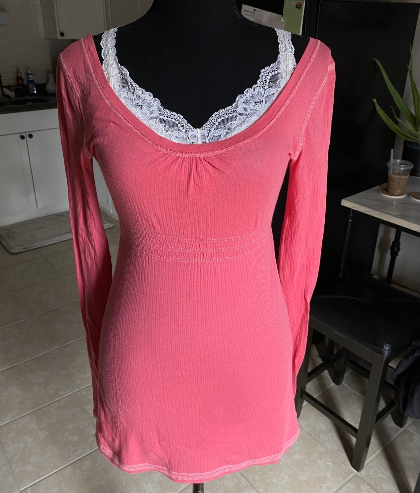 Y2k rare Abercrombie pink babydoll long sleeve top.