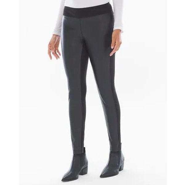 Soma Womens Black Pull On Smoothing Faux Leather Ponte Leggings Large
