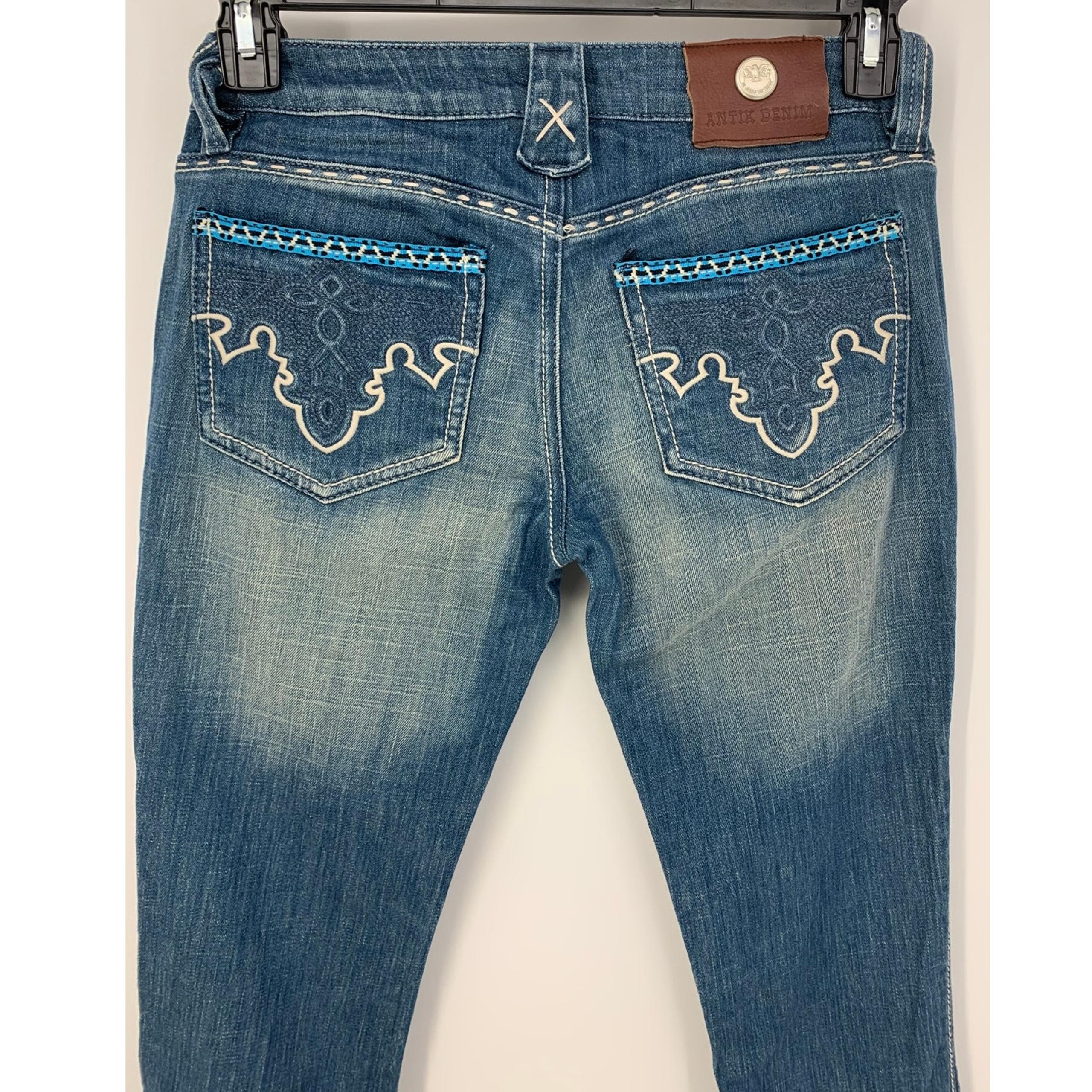 Antik Denim Women Med Blue Wash Western Embroidered Boot Cut Jeans Size 27 x30.5