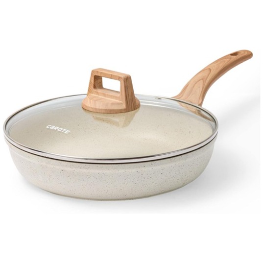8 Inch Nonstick Skillet Frying Pan with Lid, White Granite Non Stick Omelet Pans
