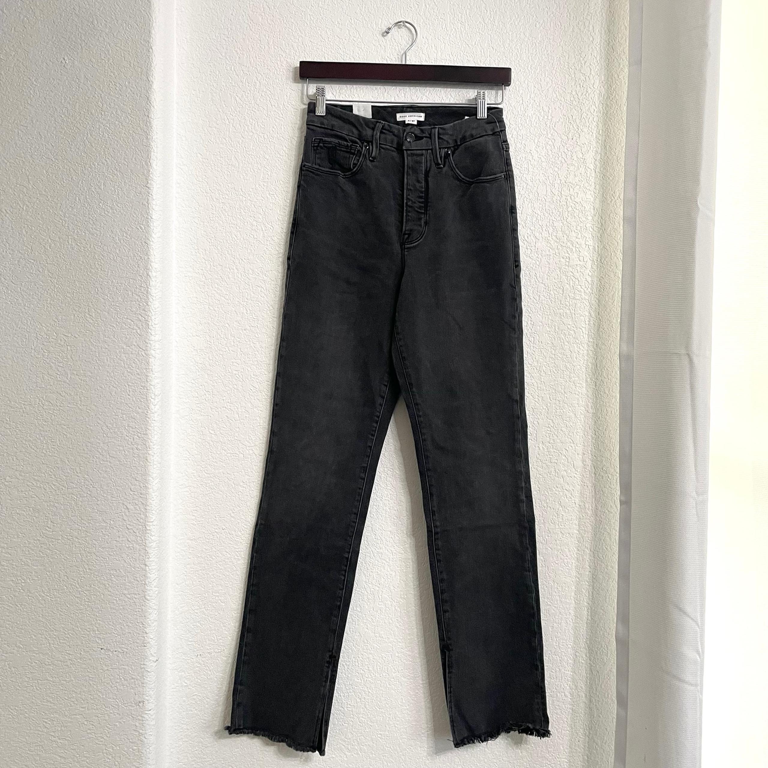NWT Good American Women’s Jeans Washed Black Boy Distressed Button Fly Size 4
