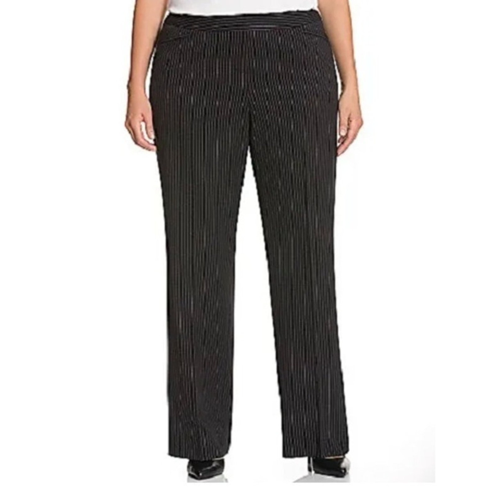 Lane Bryant Navy Pinstriped Career Office Wide Leg Trousers Pockets 20 Black