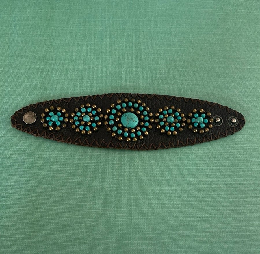 Vintage Leather Faux Turquoise Wrap like new