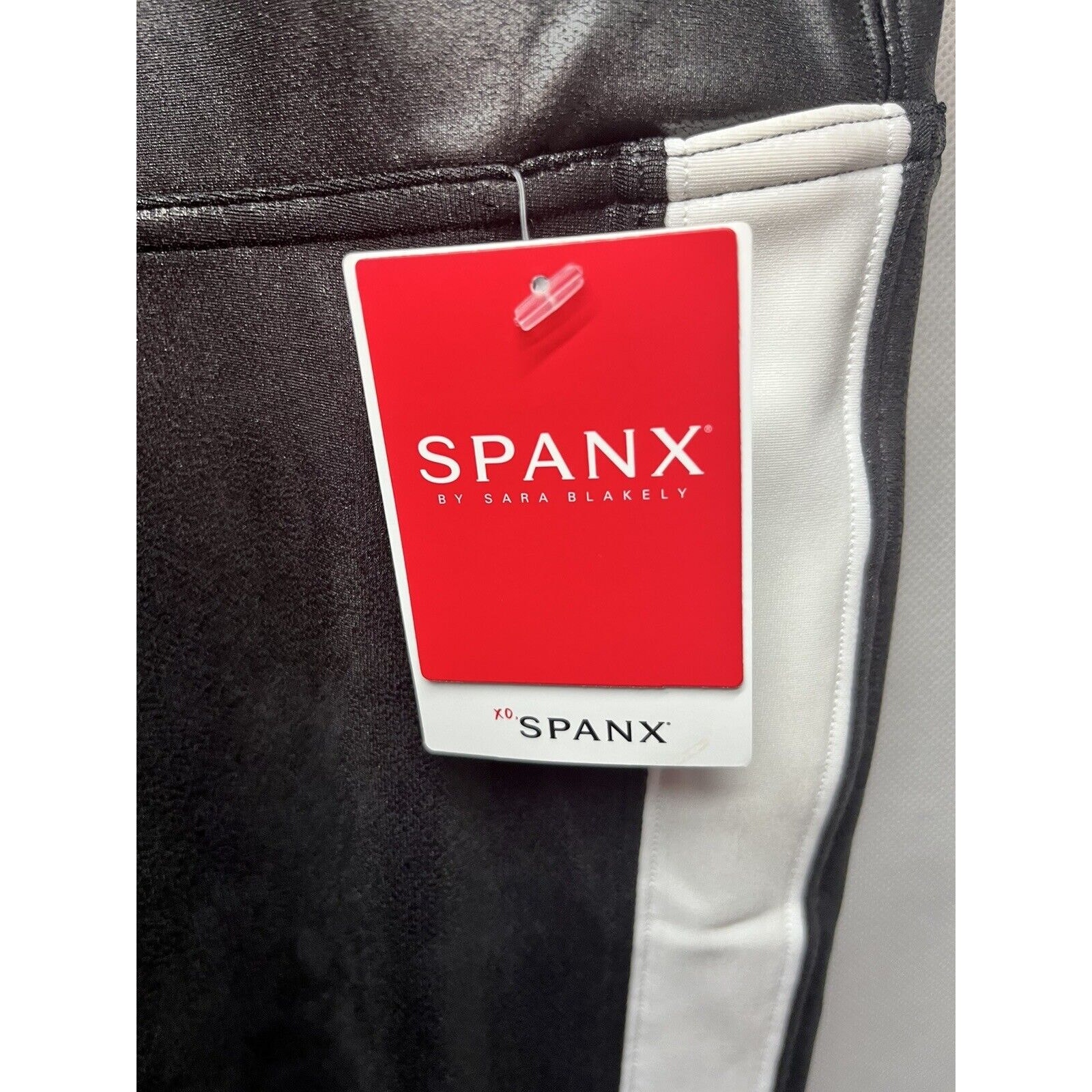 Spanx Faux Leather Leggings Track Stripe Size 3X Black Skinny High Rise
