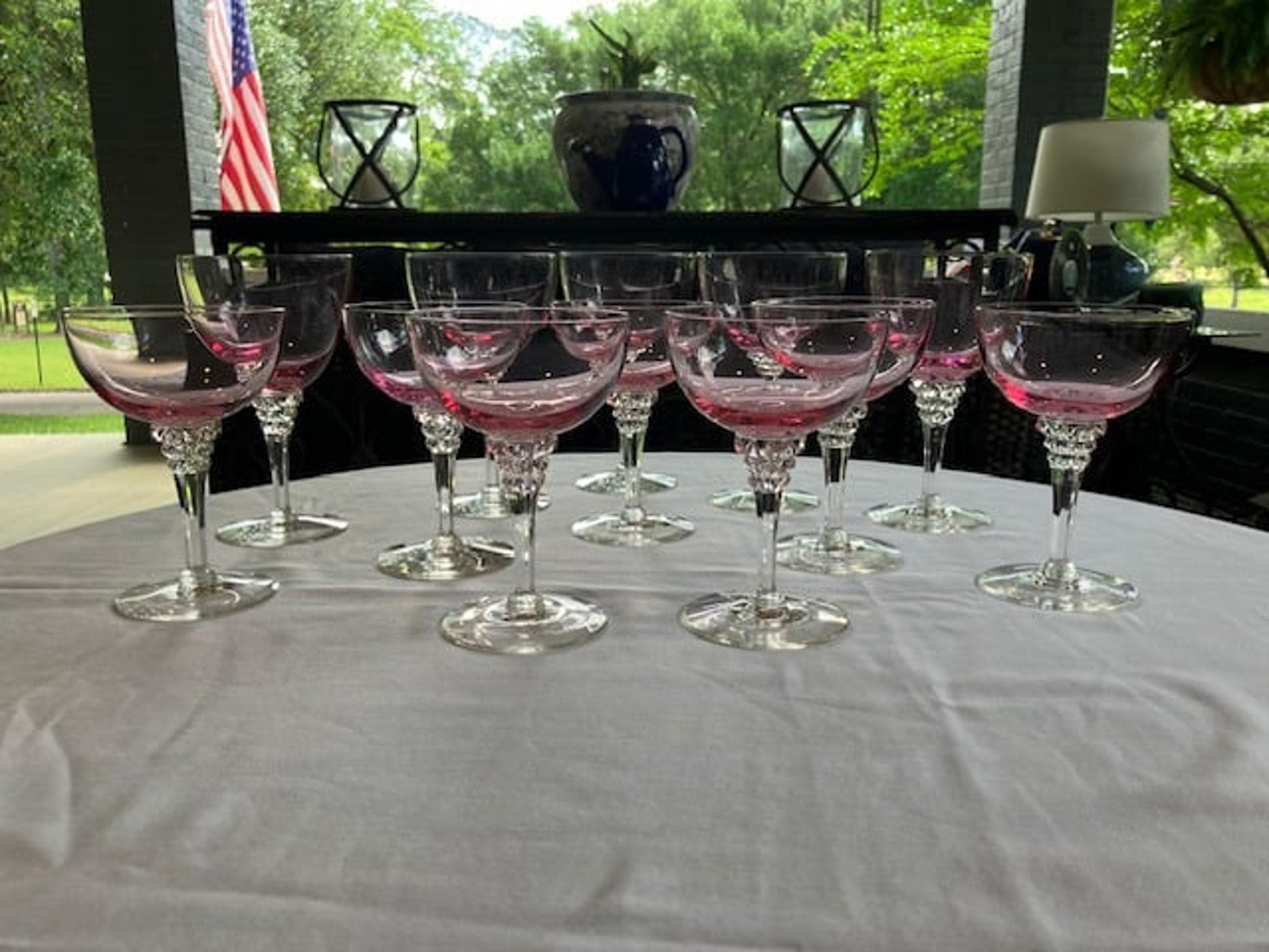 Wistaria Pink by Tiffin-Franciscan - Twelve Pcs of Pink Optic Crystal Stemware