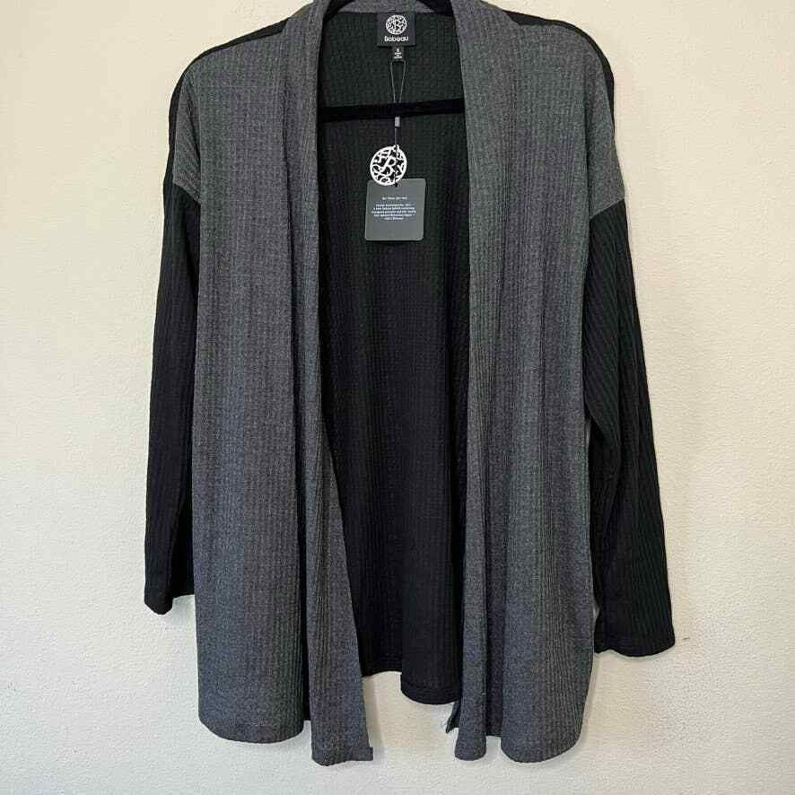 Bobeau Two-Tone Ribbed Open Front Cardigan Sweater Layering Piece Size S