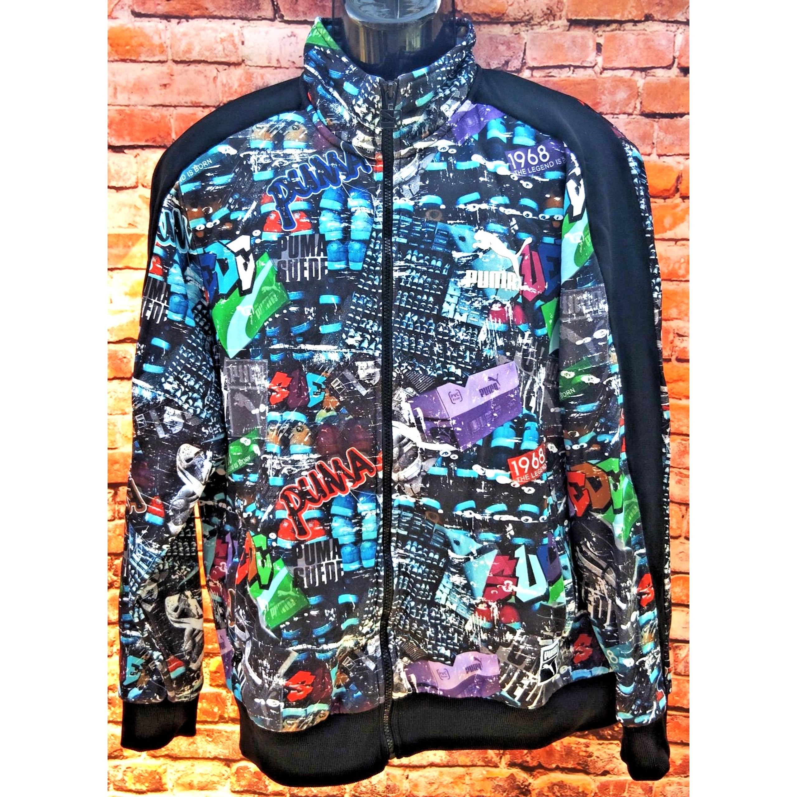 PUMA Men's T7 Track Jacket Multi-Color Graffiti Printed Jacket Full Zip