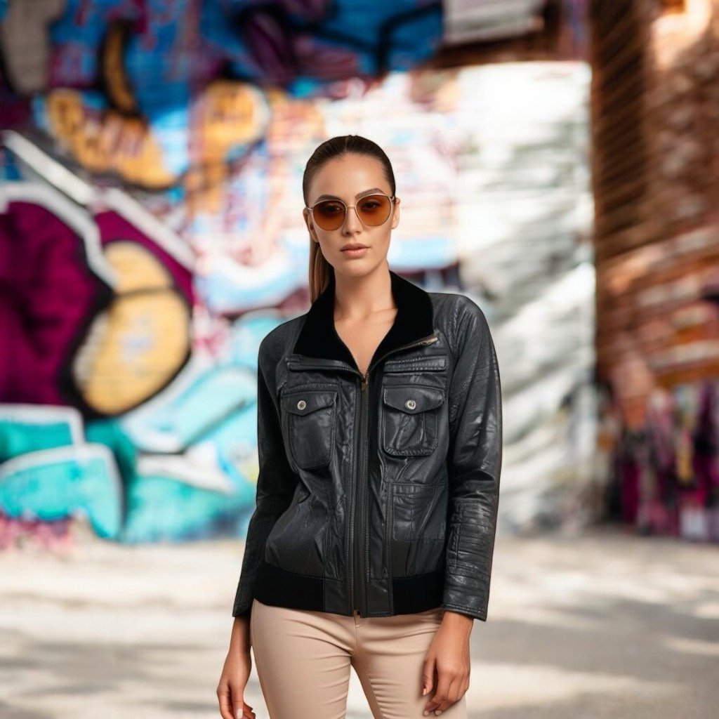 ONLY Limitless Bomber Jacket Unisex Black Leather Front Zip Blazer