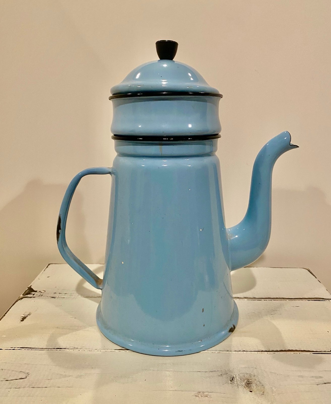 Vintage Blue Enamelware Coffee Pot