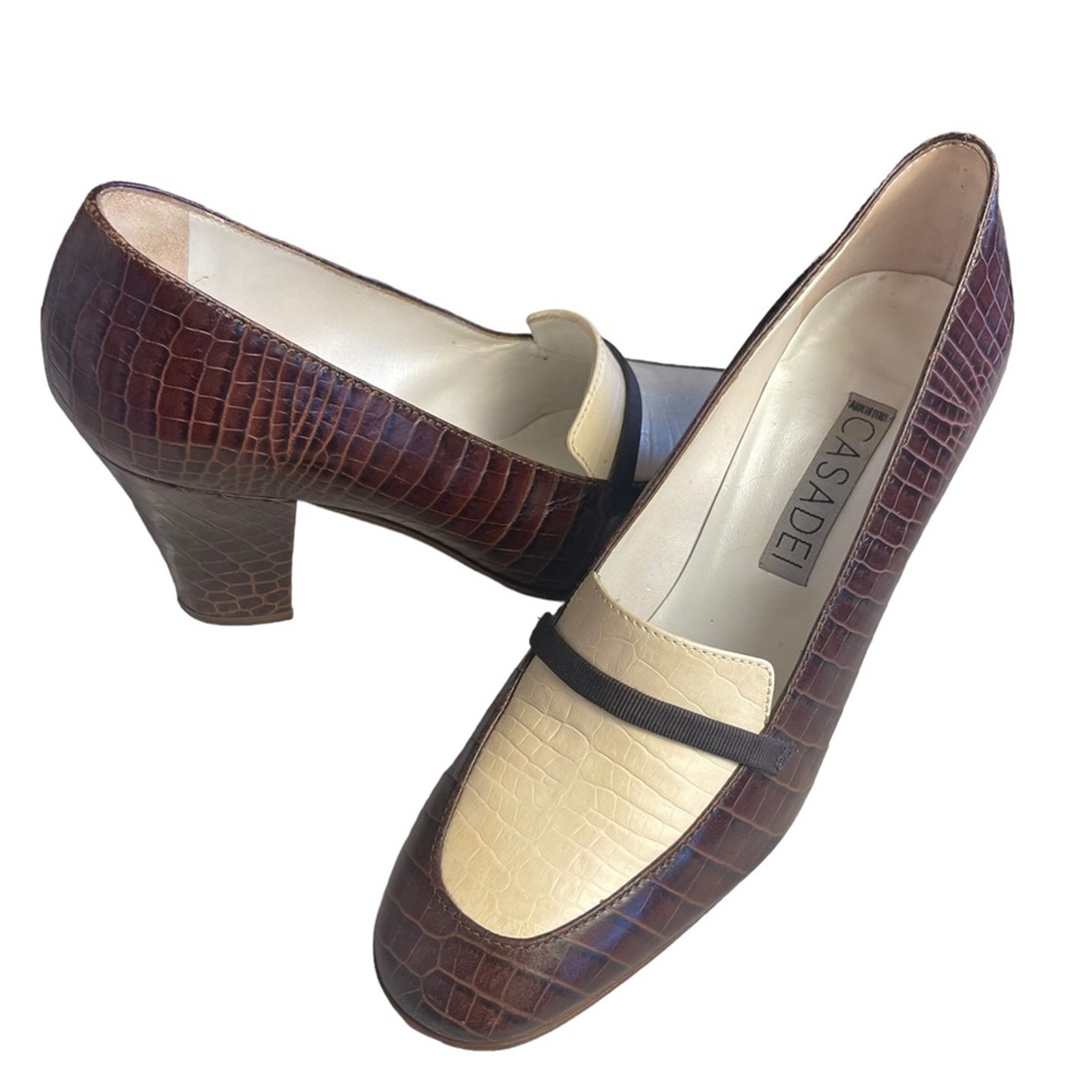 Casadei Two Tone Reptile Embossed Leather Shoes Size 7.5B