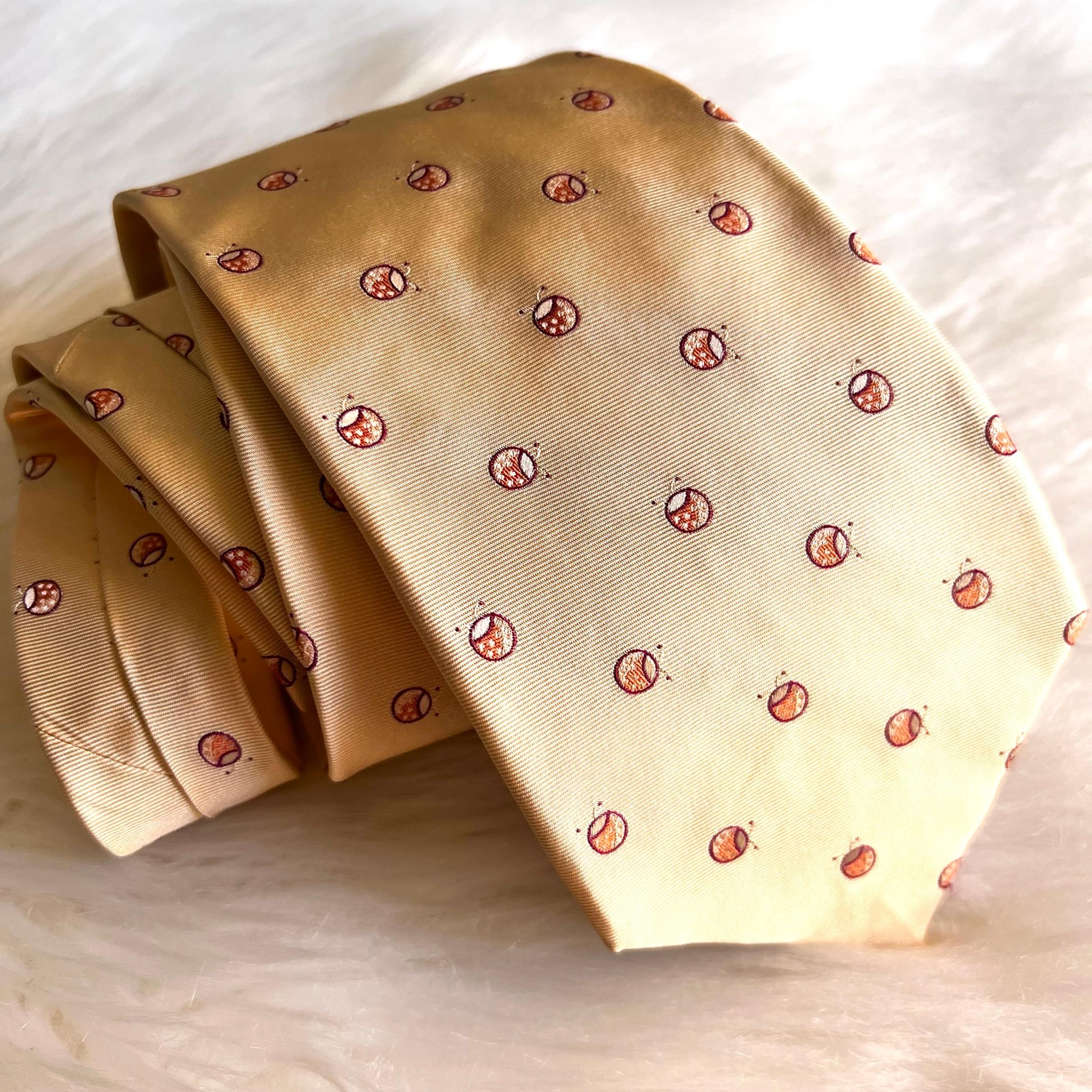 Barneys New York Men's 100% Silk Yellow Tie with Red Lady Bugs Made in Italy