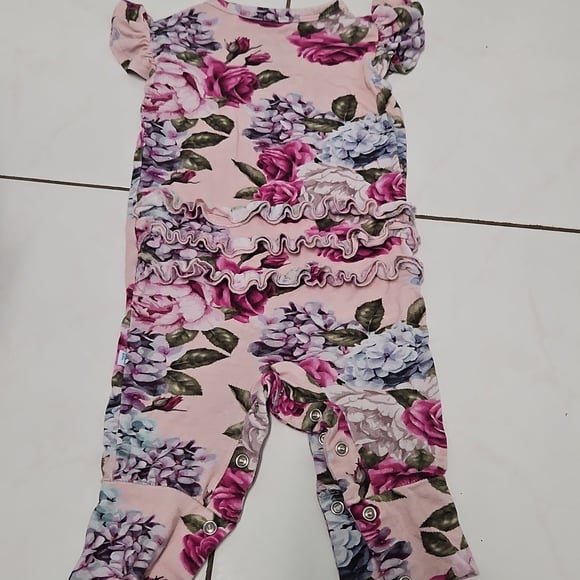 Posh Peanut Pink and Purple Floral romper 0-3