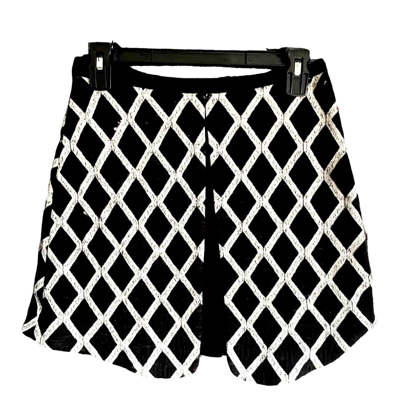 NWT Elizabeth and James Womens Diamond Front Slit Mini Skirt Size 2 Black/White