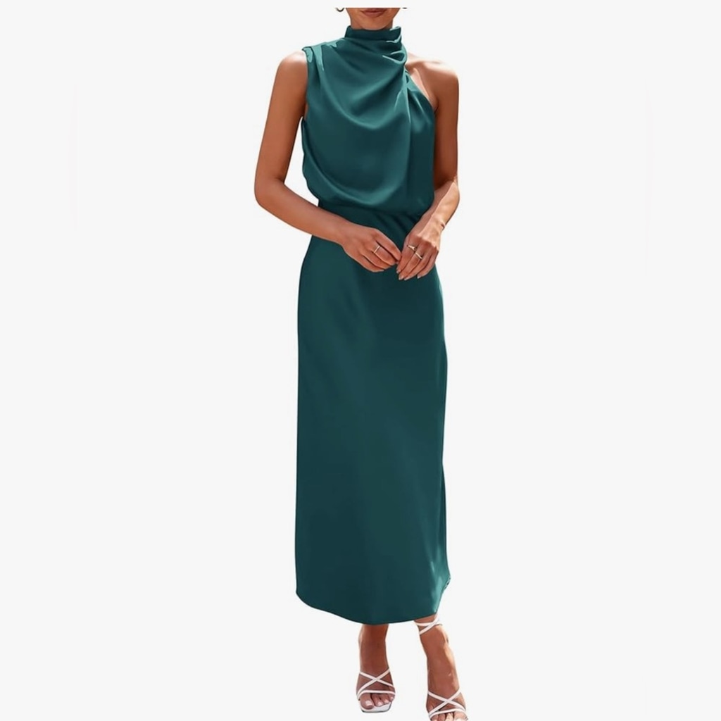 NEW Satin Dress Sleeveless Mock Neck Wedding Guest S