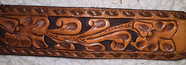 Vintage Motley's Custom Hand Tooled Full Grain Leather Belt in Western Floral