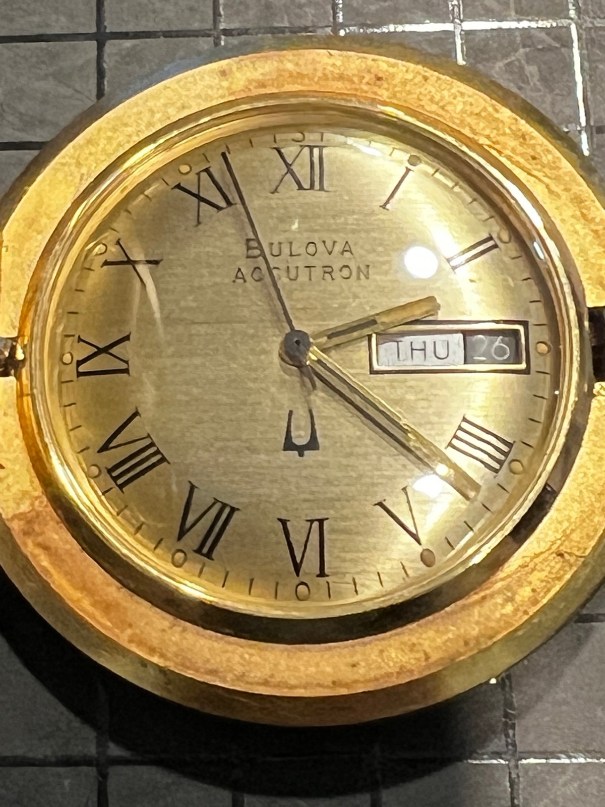 VINTAGE BULOVA ACCUTRON DAY-DATE SWISS MOV'T POCKET WATCH * NOT WORKING