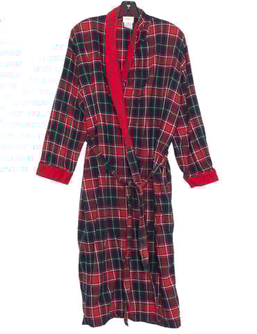 Talbots Intimates Womens Robe Vintage Plaid Belted Green Red Size Medium MF