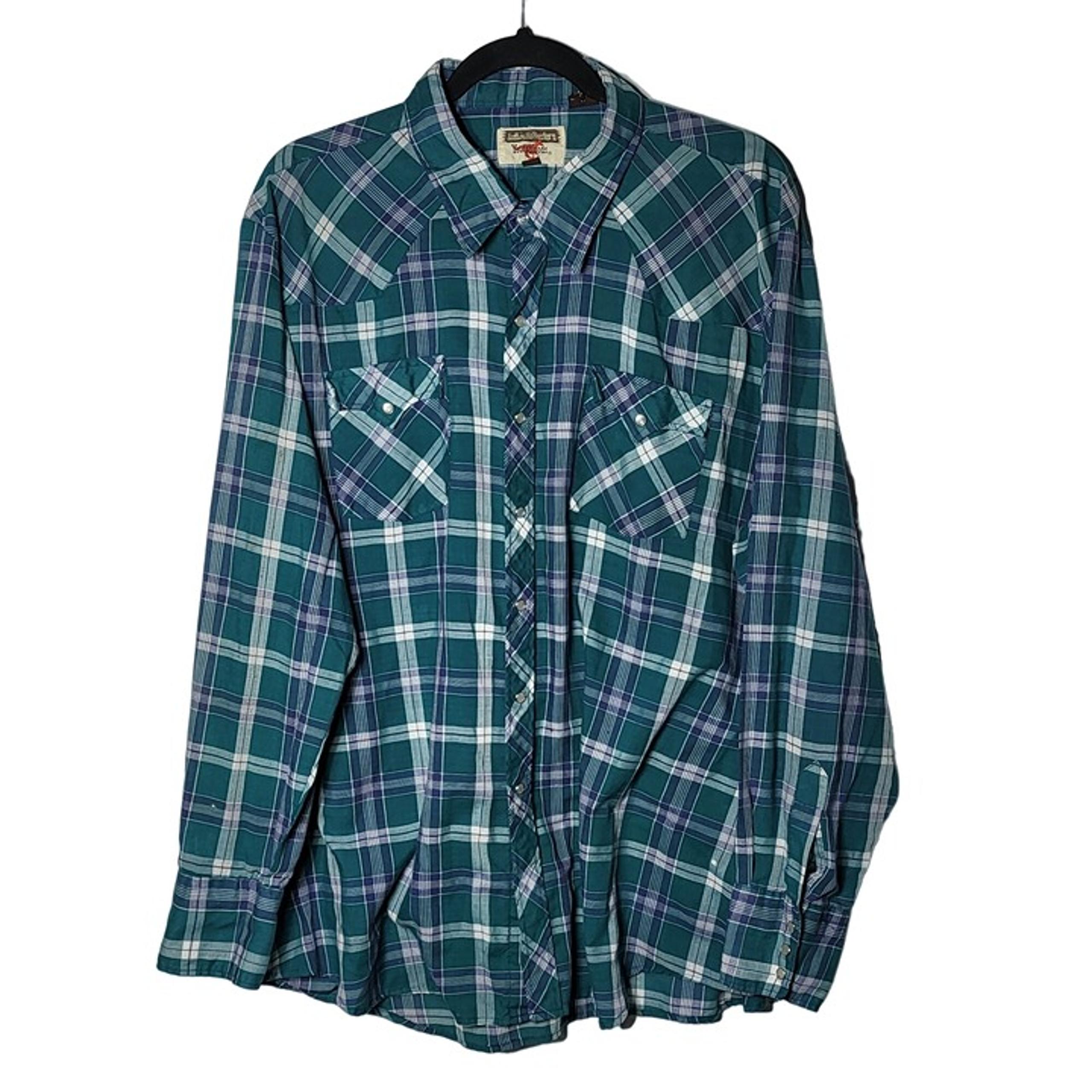 Youngbloods Mens Perma-Press Pearl Snap Plaid Long Sleeve Shirt Size Big Man 2X