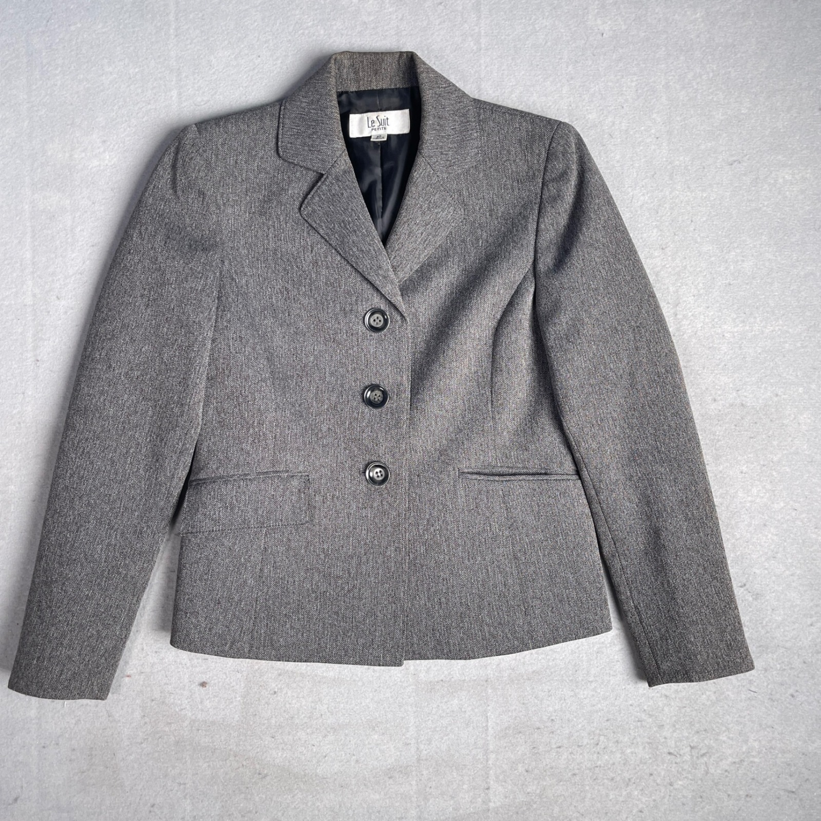 Le Suit Blazer Petite Gray Herringbone Career Jacket Business Coat 2P