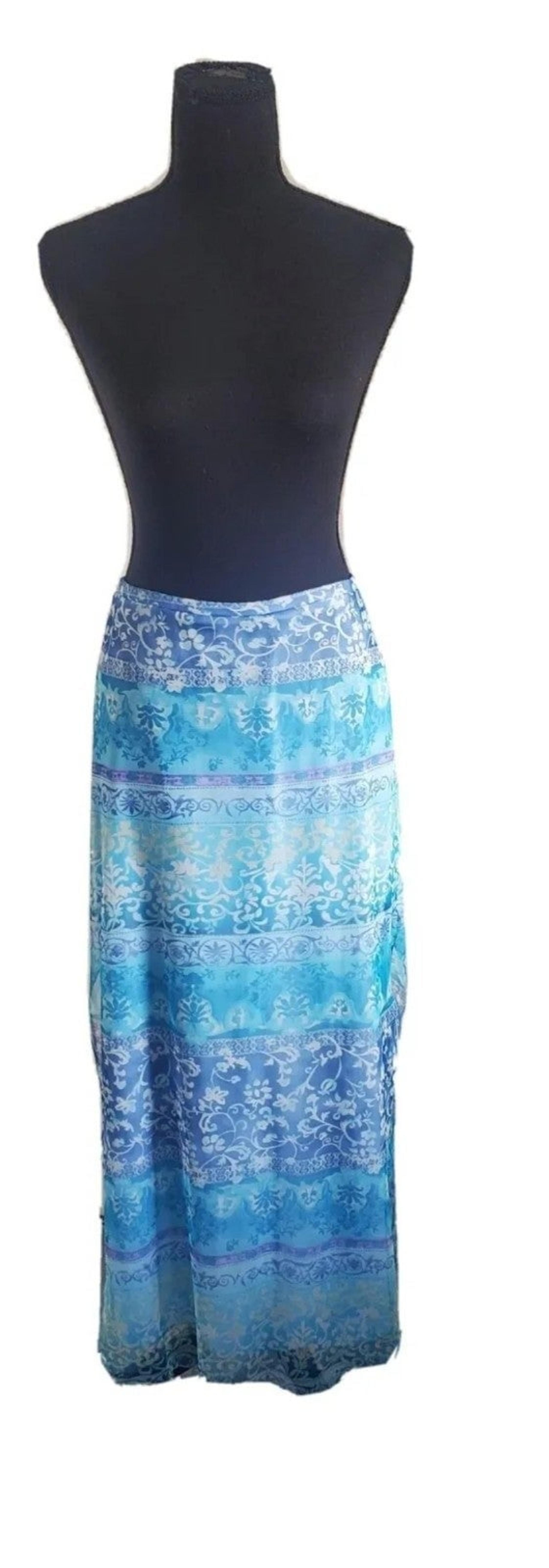Bisou Bisou Michelle Bohbot Vintage Maxi Skirt Blue Boho Womens Size Small