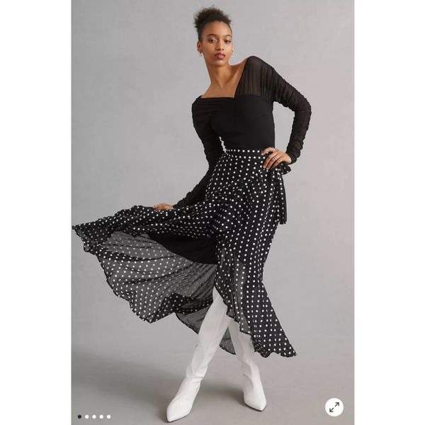 Anthropologie Polka Dot Wrap Skirt