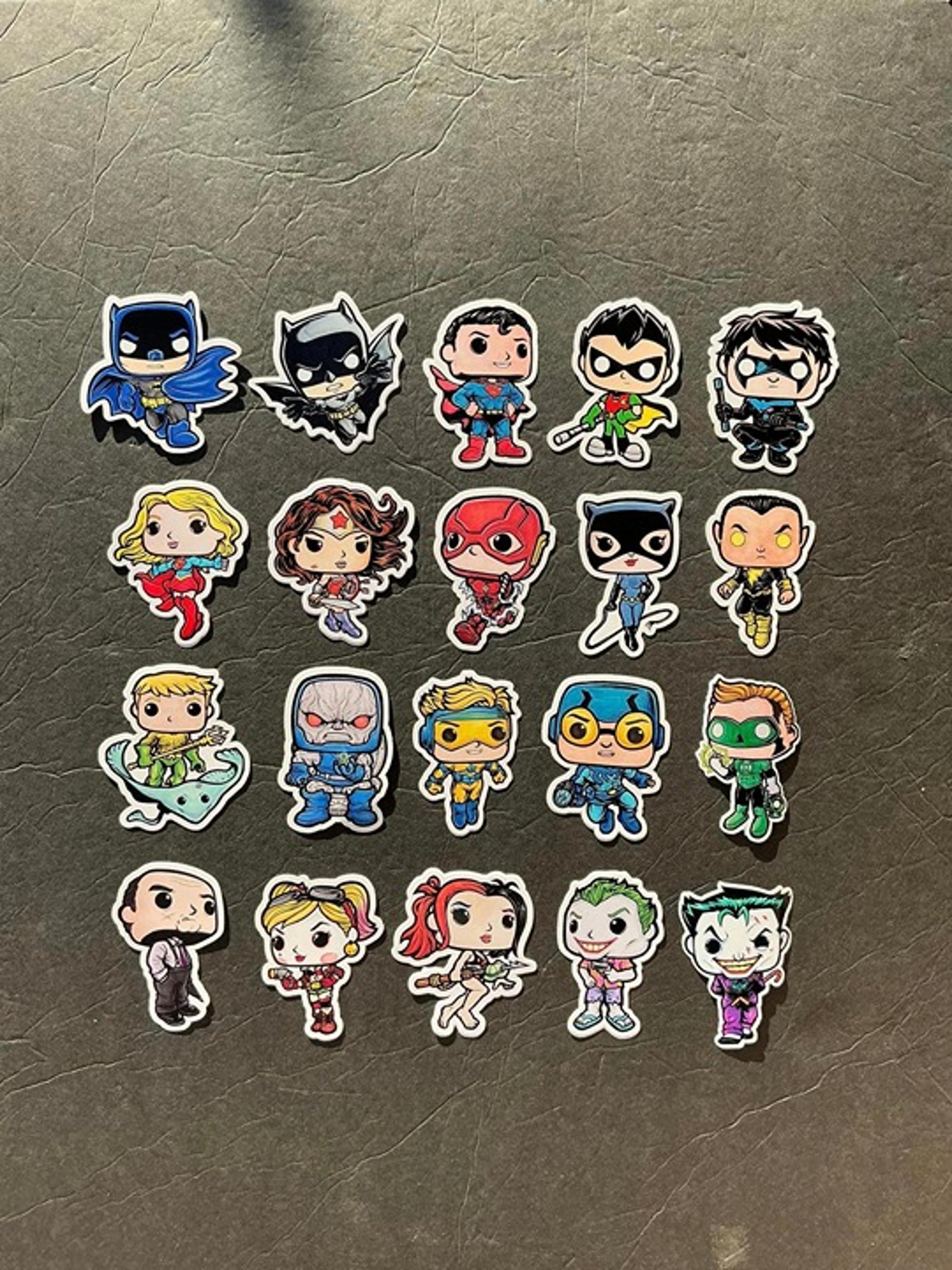 Lot of DC Comic Heroes Funko Pop Style Decal / Stickers Custom Art Variant Set
