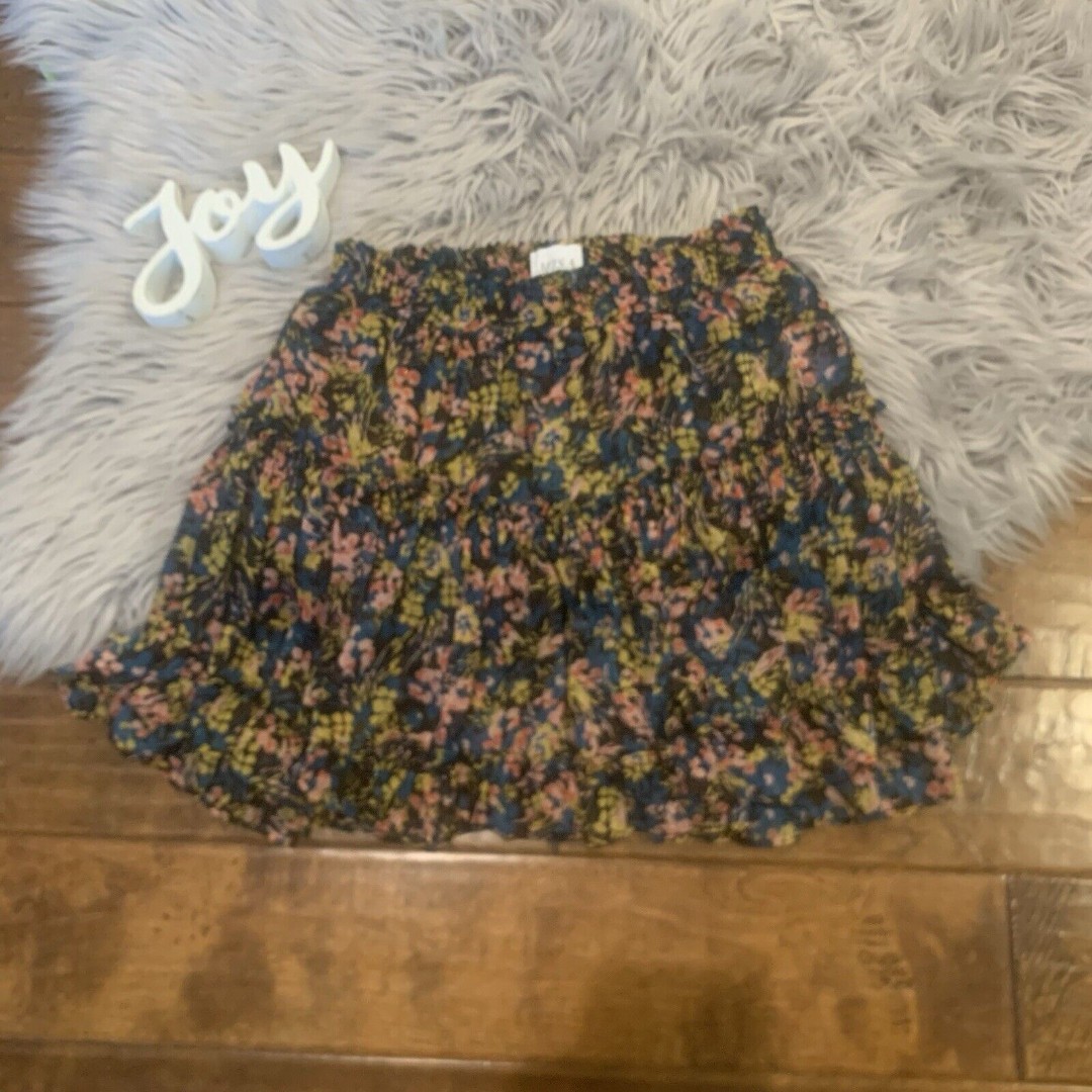 Misa Los Angeles Womens Skirt Medium Blue Floral Mini Pull On Tier Ruffle Marion