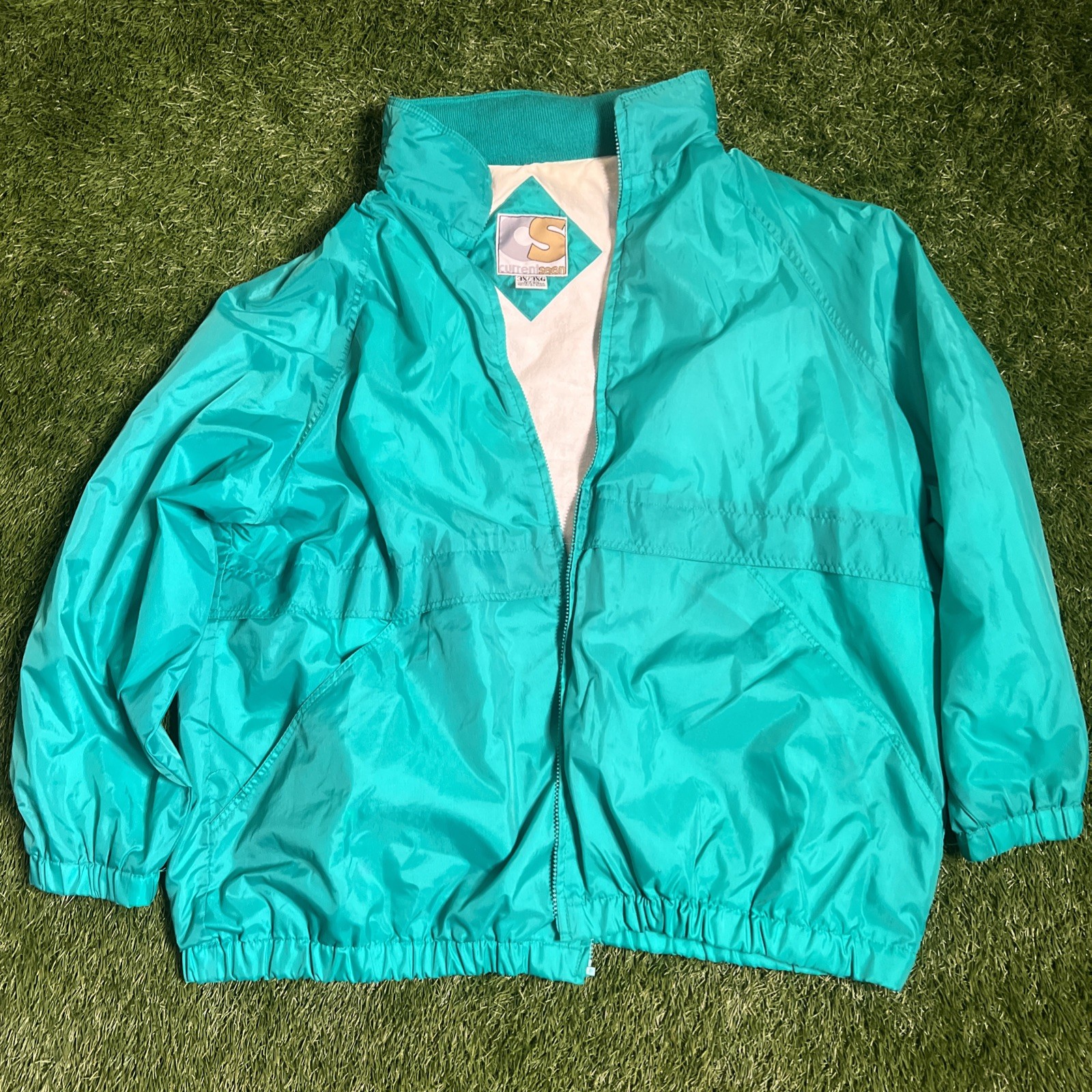 Vintage Current Seen Windbreaker Light Jacket Hood Sea Foam Turquoise Women's 3X