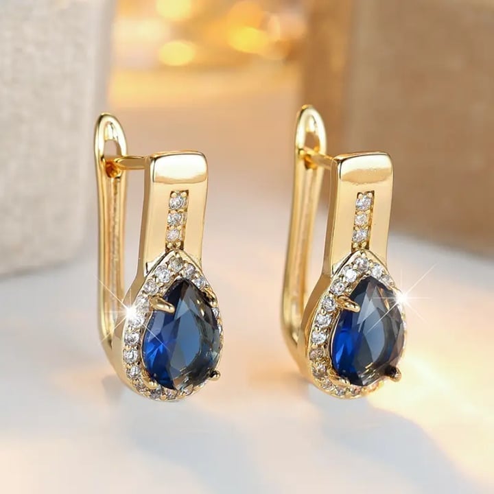 14K Gold Womens 2ct Blue Sapphire Gemstone 1ct Diamond Drop Earrings New Jewelry