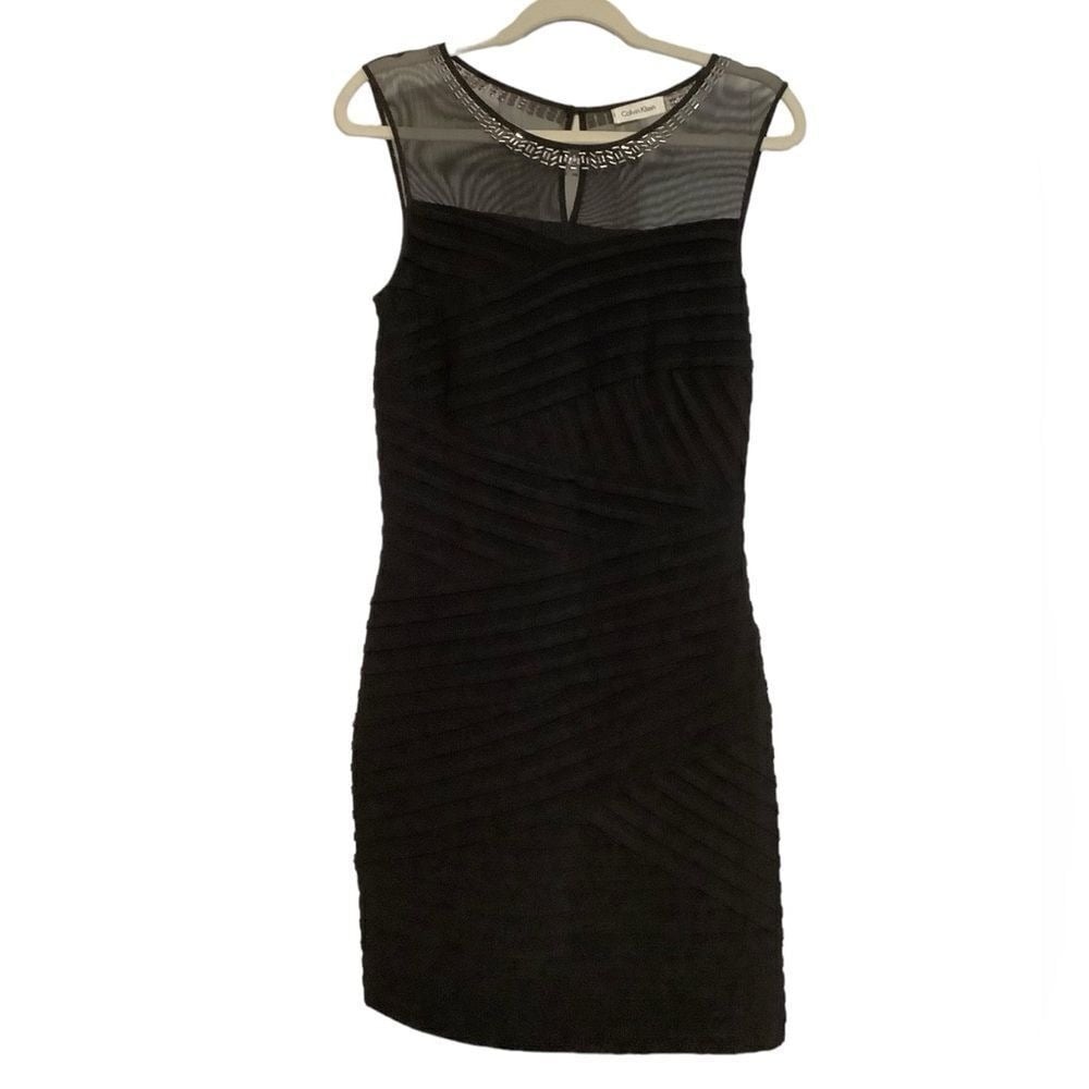 Calvin Klein black sheer collar and stone's design sheath dress 10